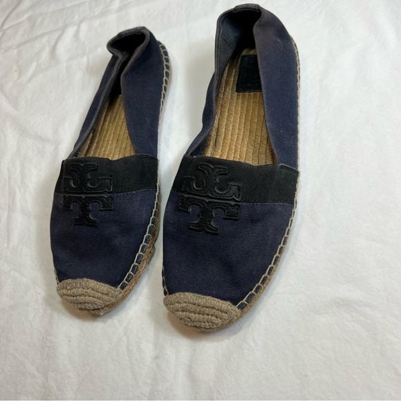Tory Burch Weston navy blue and black slip on espadrille flats size 9.5 - Picture 1 of 7
